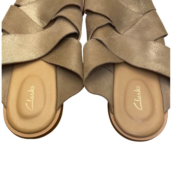 Clarks Women’s Gold Leather Crisscross Straps Slip-On Sandals Size 7 - Picture 6 of 7